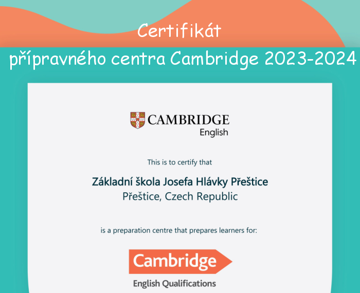 Certifikát přípravného centra Cambridge 2023-2024